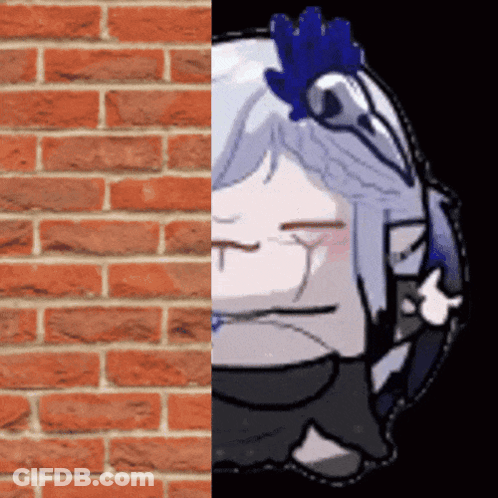 Brick Wall With Girl Drawing And Blue Flower GIF