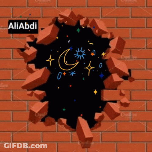 Brick Wall With Hole And Name Aliabdi GIF