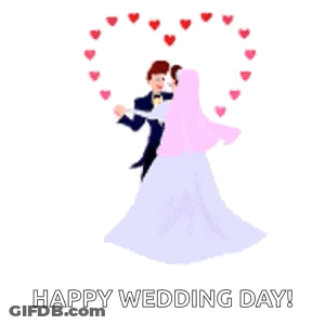 Bride And Groom Dancing Surrounded By Pink Hearts GIF