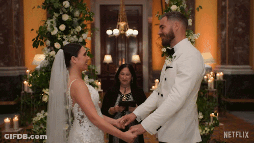 Bride And Groom Holding Hands With Netflix Logo GIF