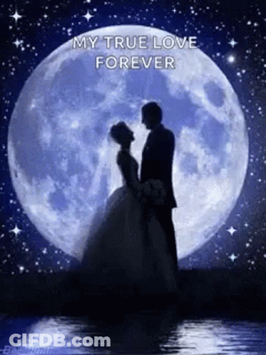Bride And Groom Kissing Under Full Moon GIF