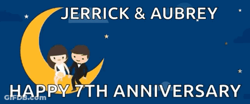 Bride And Groom On Crescent Moon Happy 7Th Anniversary GIF