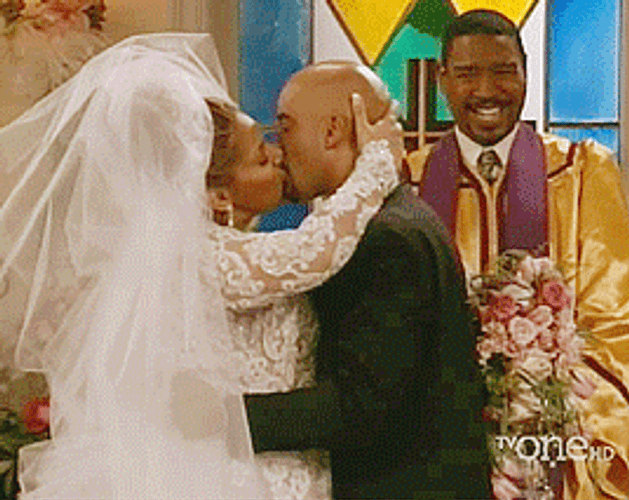 Bride And Groom Passionate Kiss GIF