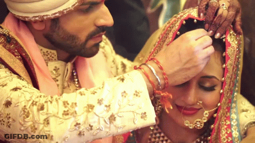 Bride And Groom Posing, Bride Wearing Nose Ring GIF