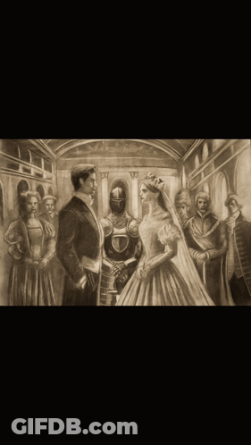 Bride And Groom With Man In Helmet GIF