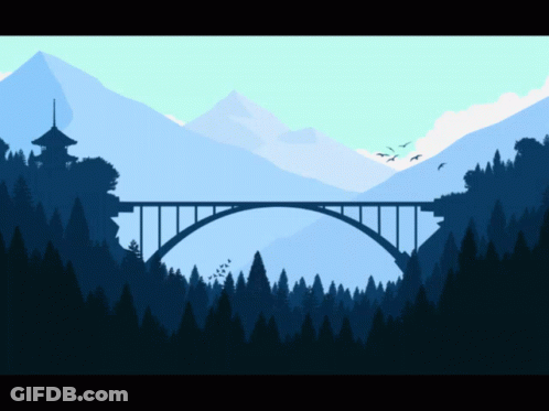 Bridge In Forest With Mountains GIF