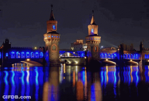 Bridge Lit Up With Blue Lights GIF