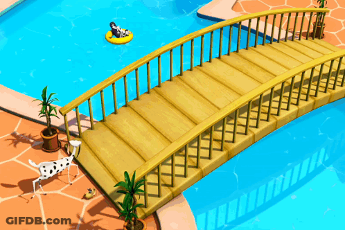 Bridge Over Swimming Pool With Dalmatian GIF