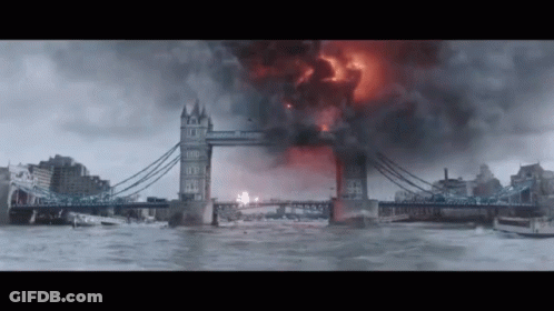 Bridge With Smoke And Word Tower GIF
