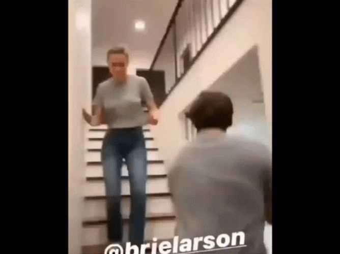 Brie Larson Excited Walking Down Stairs GIF