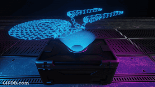 Briefcase With Hologram Of Star Trek Ship GIF