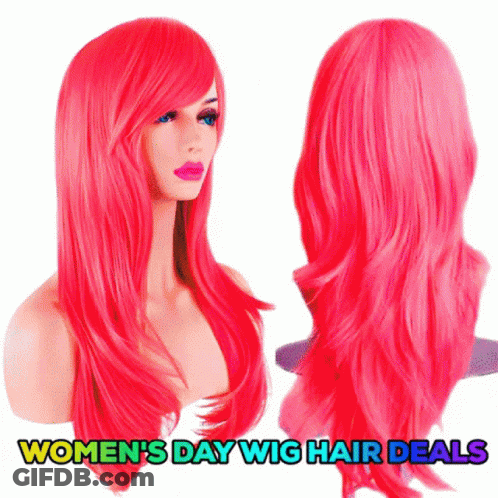 Bright Pink Wig Mannequin Women's Day Hair Deals GIF