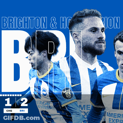 Brighton And Hoxton Poster Three Soccer Players On Blue Background GIF