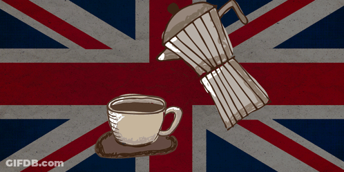 British Flag With Coffee Cup And Coffee Pot GIF