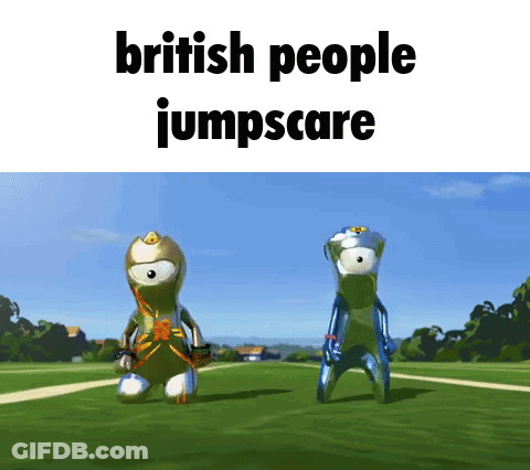 British People Jumpscare Meme In Grassy Field GIF