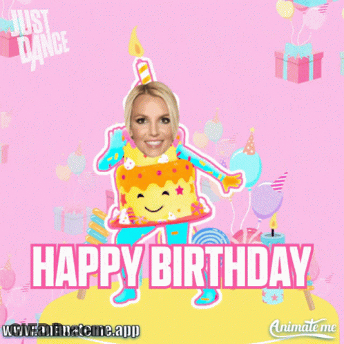 Britney Spears ' Face Is On A Birthday Cake With The Words Happy Birthday GIF