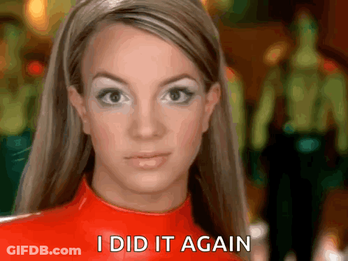 Britney Spears Is Wearing A Red Jumpsuit And Says I Did It Again . GIF