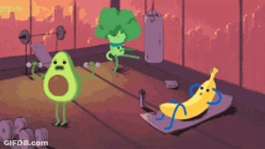 Broccoli Workout With Fruit Friends GIF