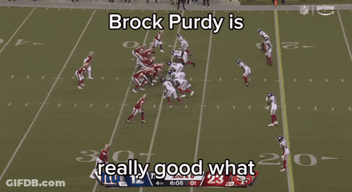 Brock Purdy Is Really Good What Is Being Displayed On A Football Field GIF