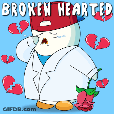 Broken Hearted Penguin Holding Rose GIF