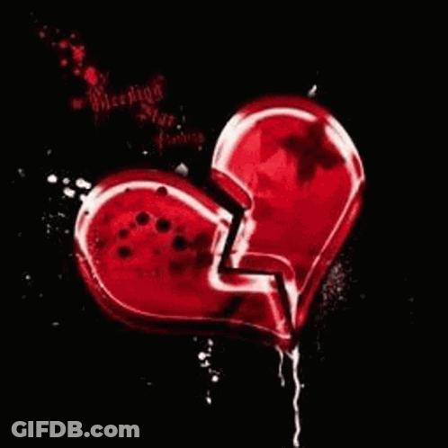 Broken Red Heart With Blood Dripping GIF