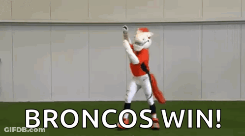 Broncos Mascot Holding Baseball Bat GIF