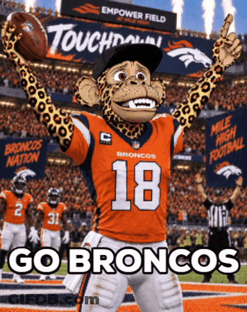 Broncos Mascot Holding Football GIF