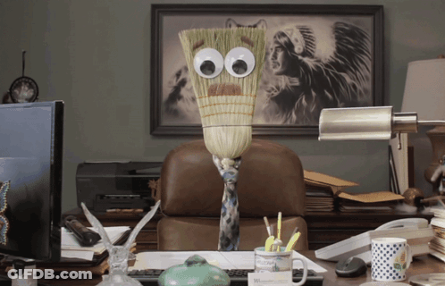 Broom With Googly Eyes And Mustache GIF