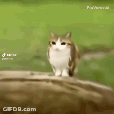 Brown And White Cat On Log GIF