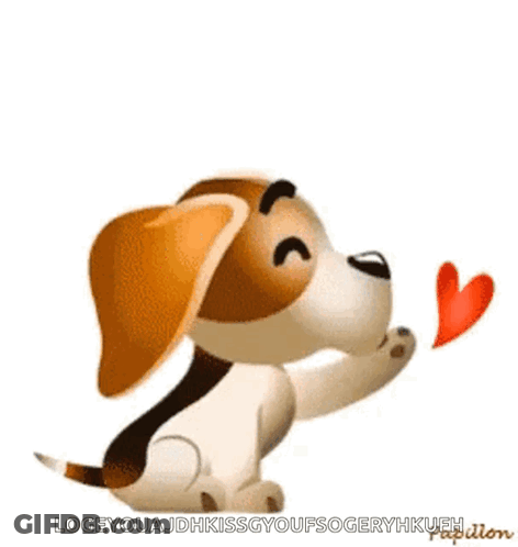 Brown And White Dog Blowing Kiss With Red Heart GIF
