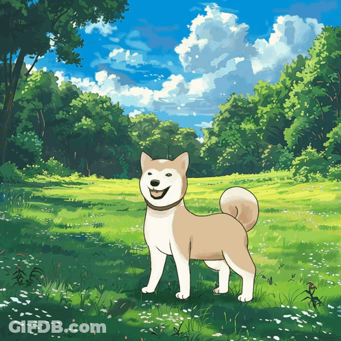 Brown And White Dog In Grass Field GIF