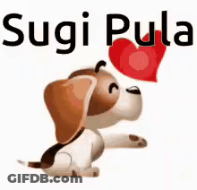 Brown And White Dog With Red Heart In Mouth GIF