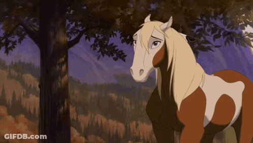 Brown And White Horse Under Tree GIF