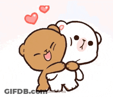 Brown And White Teddy Bear Hugging With Hearts GIF