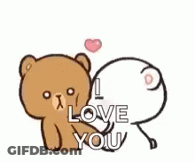 Brown And White Teddy Bears Hugging With Heart GIF