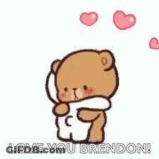Brown And White Teddy Bears Hugging With Hearts GIF