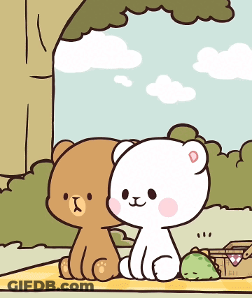 Brown Bear And White Bear Sitting On Checkered Blanket GIF