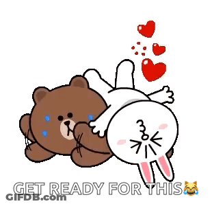 Brown Bear And White Rabbit Laying With Hearts GIF