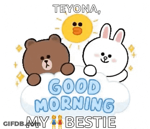 Brown Bear And White Rabbit On Cloud Saying Good Morning GIF