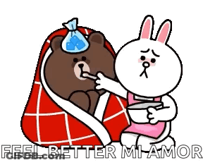 Brown Bear And White Rabbit Sitting With Feel Better Mi Amor GIF