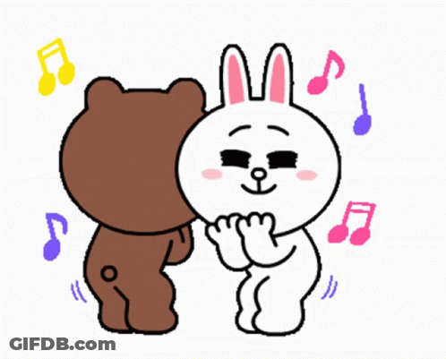 Brown Bear And White Rabbit With Music Notes GIF