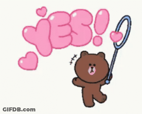 Brown Bear Holding Magnifying Glass In Front Of Yes Sign GIF