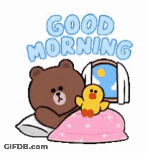 Brown Bear Lying In Bed With Yellow Duck GIF