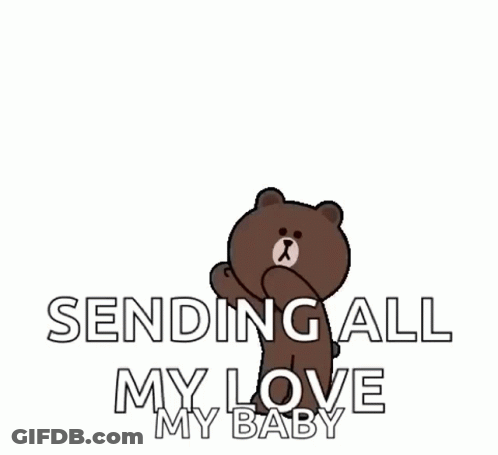 Brown Bear Sitting In Red Hearts Saying Sending All My Love My Baby GIF