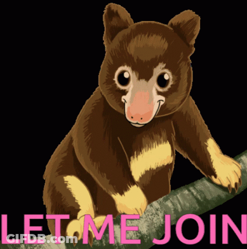 Brown Bear Sitting On Tree Branch Let Me Join GIF