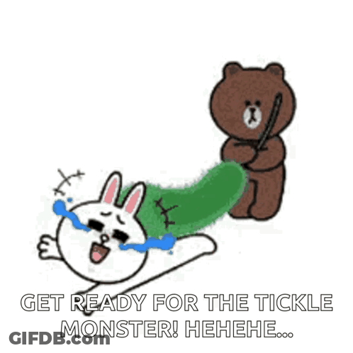 Brown Bear Tickling Bunny With Stick GIF