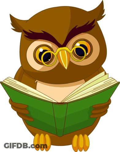 Brown Owl Wearing Glasses Reading Green Book GIF