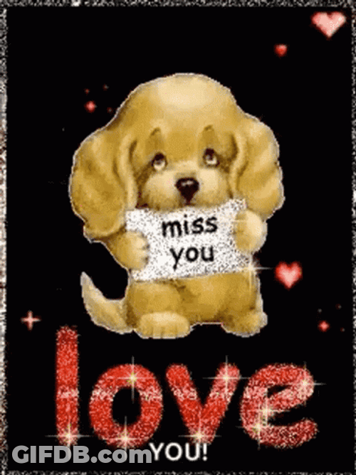Brown Puppy Holding We Miss You Message GIF
