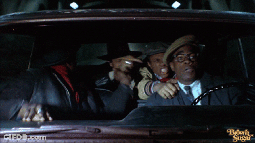 Brown Sugar Characters In Speeding Car GIF