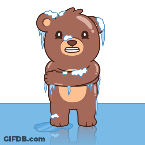 Brown Teddy Bear Covered In Ice Standing In Puddle GIF